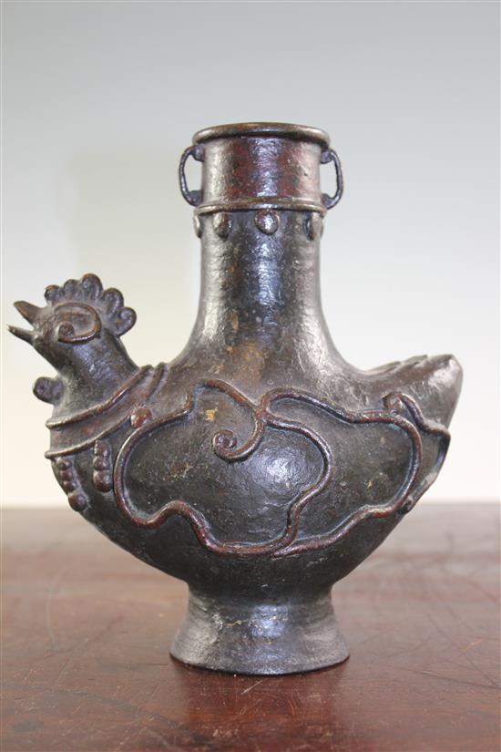 A Chinese archaistic bronze cockerel vessel, 20cm.